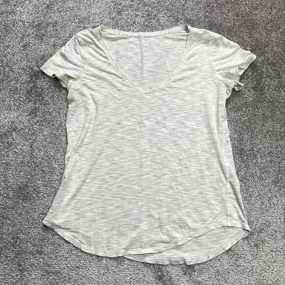 Lululemon Shirt Womens Small Light Gray Heather Active Stretch Short Sleeve Logo - Picture 1 of 12